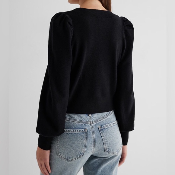 Express Rhinestone Embellished Bow Cardigan M Black Elegant Balletcore Layering - Picture 3 of 12